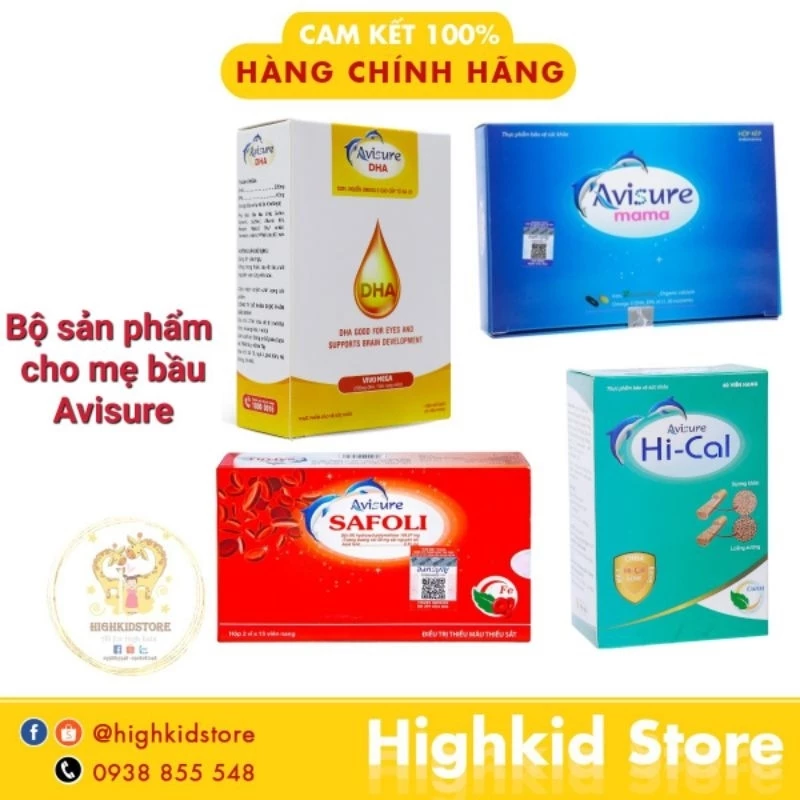 Bộ sản phẩm Avisure cho mẹ bầu Avisure mama + Avisure Dha + Avisure Hical + Avisure Safoli