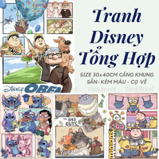 TINASWEET 🌈 Tranh tô màu theo số Disney Hoạt Hình - Size 30x40cm căng khung sẵn, kèm màu và cọ tô