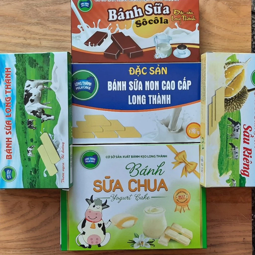 Combo 5 hộp bánh đặc sản Long Thành Milkcake (Bánh vị sữa, vị sôcôla, vị sầu riêng, bánh sữa chua, bánh sữa non)