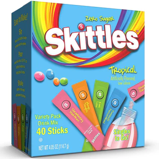 Bột pha nước trái cây không đường Skittles Drink Mix bổ sung vitamin và khoáng chất Mỹ