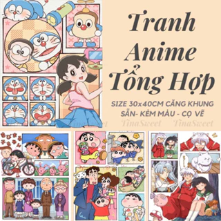 TINASWEET 🌈 Tranh tô màu theo số Anime Hoạt Hình - Size 30x40cm căng khung sẵn, kèm màu và cọ tô