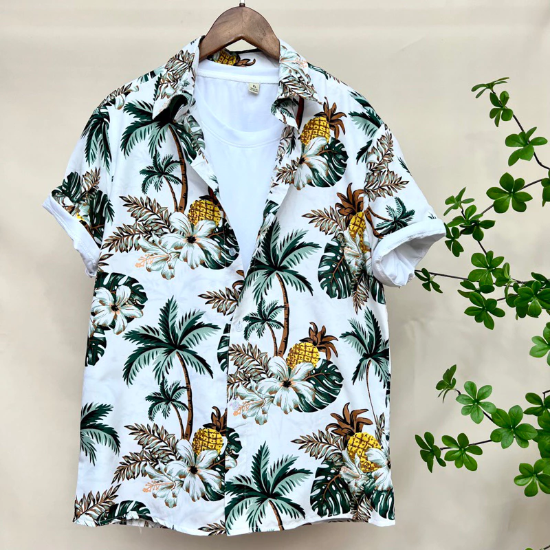 [GIÁ RẺ HÔM NAY] Áo sơ mi hoa quả màu trắng, áo hoạ tiết hoa lá hawaii nam nữ nhóm lớp đi biển, đi chơi (đủ size)