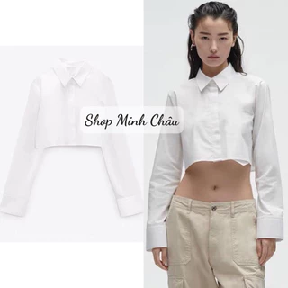 (Sẵn)Áo sơ mi trắng croptop tuồn sịn, kèm ảnh thật