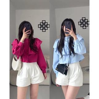 [NEW]ÁO SƠMI CROPTOP/ÁO KIỂU CHẠY BÈO”ZENNA” tiểu thư