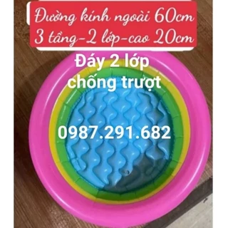 Bể bơi tròn màu sắc cầu vồng cho bé rộng 60cm 3 tầng đáy 2 lớp chống trượt