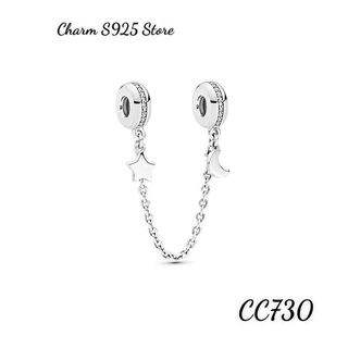 CHARM PAN ALE XÍCH KHOÁ CHẶN AN TOÀN MẶT TRĂNG NGÔI SAO BẠC S925 THUẦN KHIẾT HÀNG CAO CẤP