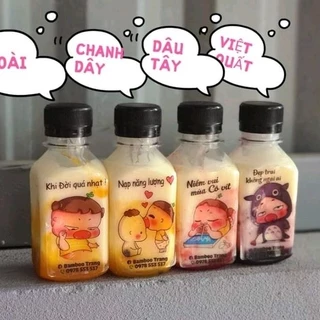 Set 100 Chai Nhựa Vuông 120ml Kèm Nắp | Chai Đựng Sữa Chua Tặng Kèm 96 Tem Sticker Cute