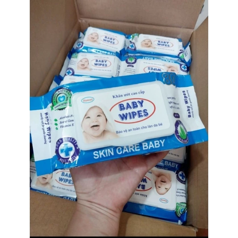 Khăn Ướt cao cấp Baby wipes 80g Không mùi( Combo 10 gói)