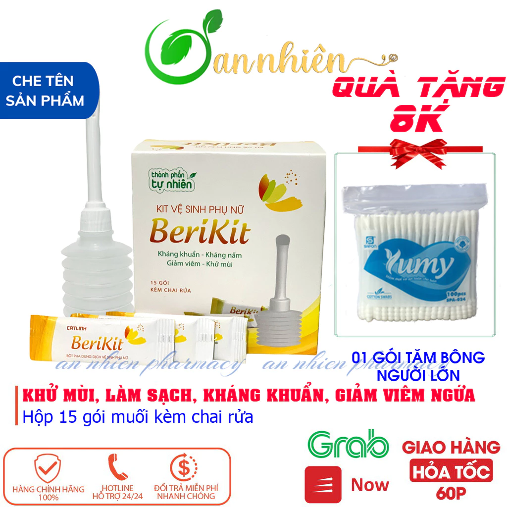 Bộ Thụt Rửa Vệ Sinh Phụ Nữ BeriKit Gồm 15 Gói Muối - Kèm Chai Rửa Của Dược Phẩm Cát Linh