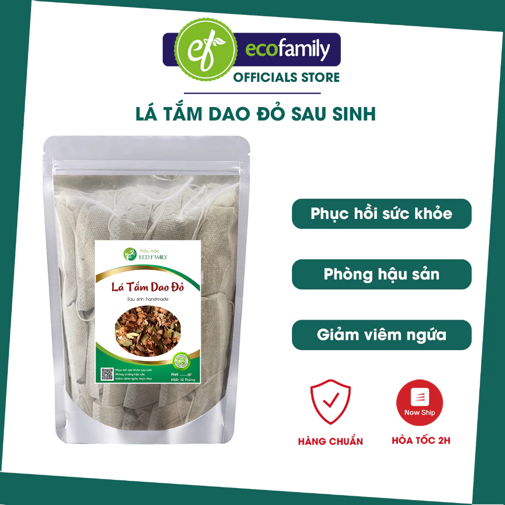 Nước tắm dao đỏ sau sinh phòng ngừa hậu sản, lá tắm dao đỏ sau sinh dạng túi lọc tiện dụng ECOFAMILY