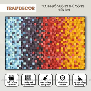 Tranh gỗ thủ công 3D mosaic màu đỏ vàng tím xanh