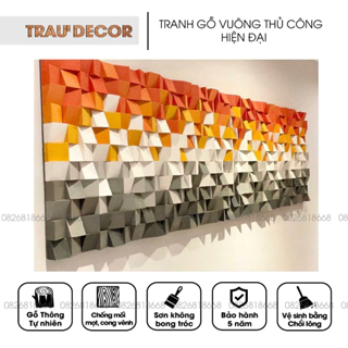 Tranh Gỗ Vuông thủ công trang trí nhà màu cam