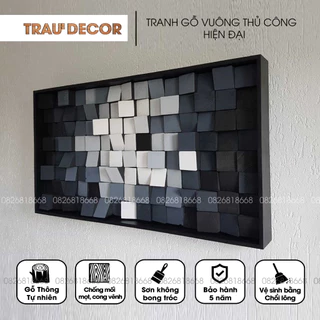 Tranh Gỗ vuông 3D thủ công Tone Đen Trắng