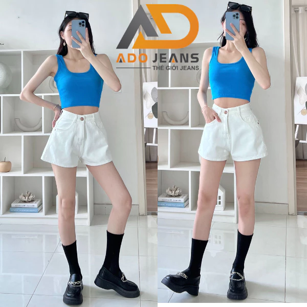 Quần short jean nữ ống rộng lưng cao siêu tôn dáng, quần đùi bò  Trắng form chử A dễ phối đồ (S15)