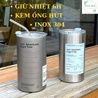 Cốc giữ nhiệt,ly giữ nhiệt ice amerricano có ống hút, inox 304 dung tích 600ML