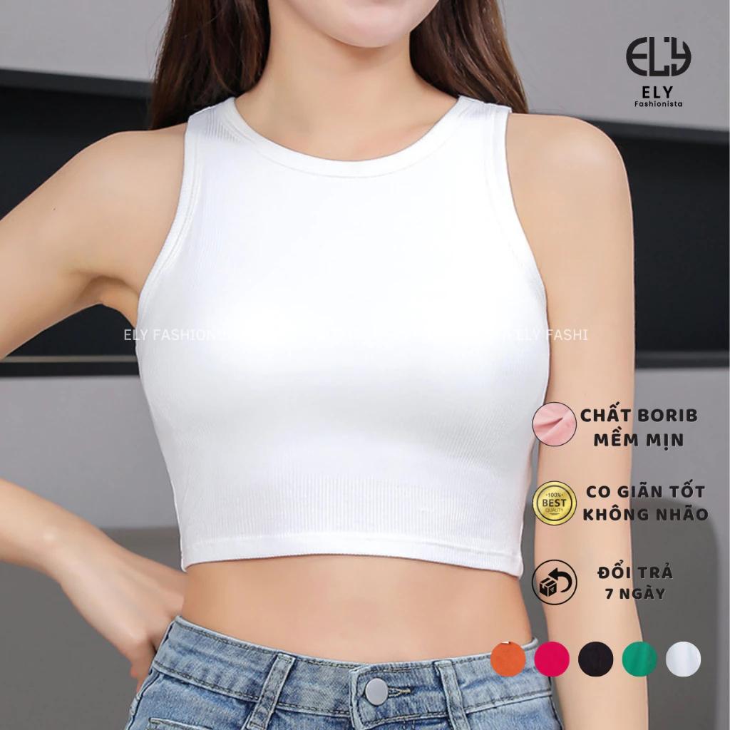 Áo croptop nữ ba lỗ khoét nách ôm body màu trắng đen chất đẹp mặc hè thoáng mát không nhão vải ELY269