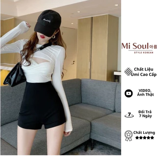 Quần đùi nữ Mi Soul quần short cạp cao ôm dáng legging thể thao bó đùi khóa sau chất vải Umi 117