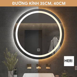 [35cm 40cm] Gương Tròn Treo Tường Có Đèn LED, Gương Treo Bàn Trang Điểm, Nhà Tắm, Cảm Ứng  tắt mở, Nhiều Size, Lắp Dễ