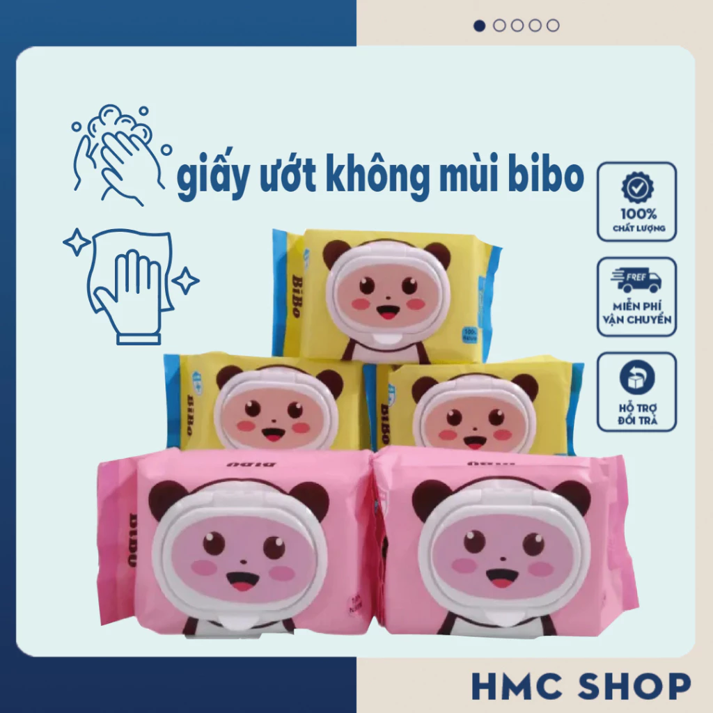 Giấy ướt không mùi Bibo baby (1 bịch 100 tờ rút)