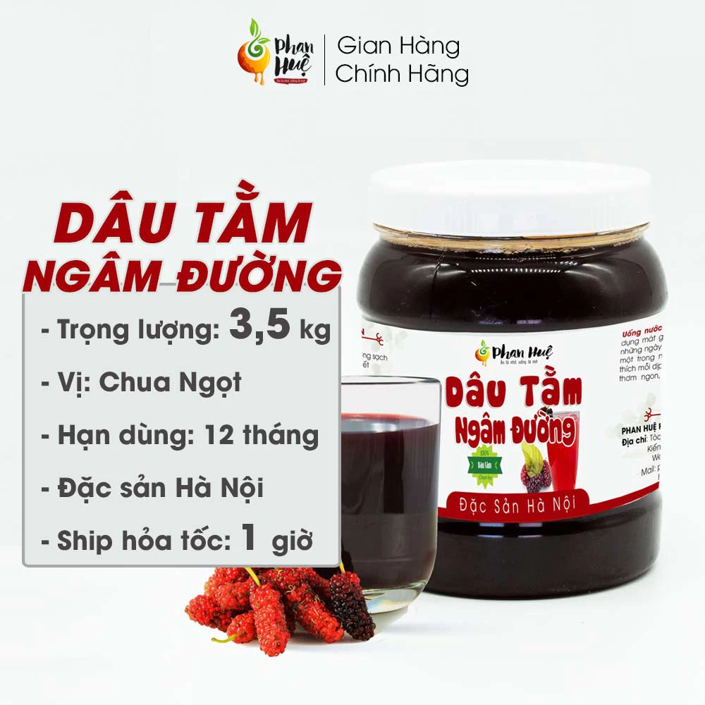Nước dâu tằm ngâm đường hộp 3,5Kg Phan Huệ. Vị chua ngọt. Đặc sản Hà Nội
