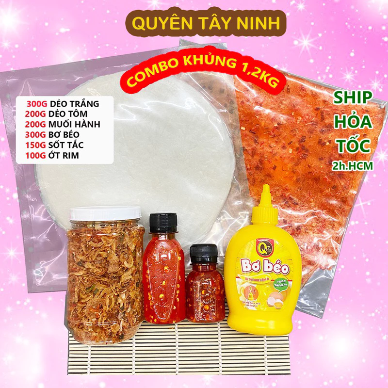 1,5Kg Combo Khổng Lồ Sốt Tắc - Bánh Tráng Phơi Sương 500g - Muối Tép Hành Phi - Bơ Béo - Tóp Mỡ Mắm Tỏi | Quyên Tây Ninh