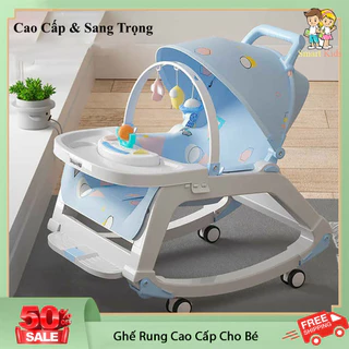 Ghế bập bênh 5 in 1 kiêm ghế ăn dặm cho bé có bánh xe và đồ chơi thiết kế đa năng chất lượng cao cấp