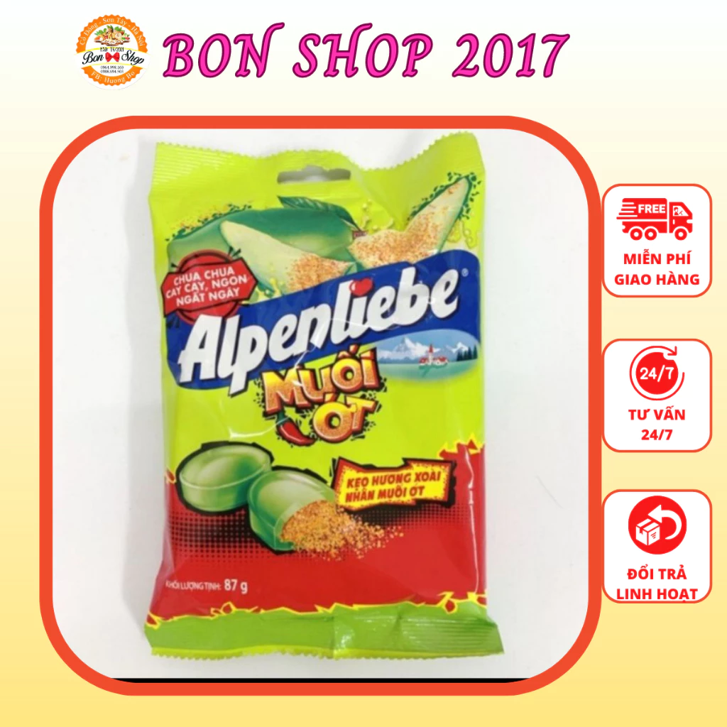 COMBO 4 GÓI KẸO  ALPENLIEBE HƯƠNG XOÀI NHÂN MUỐI ỚT TÚI 87G~30viên