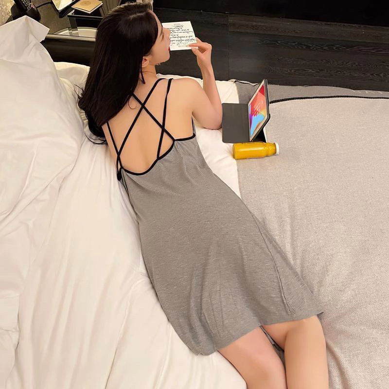 Chất Béo MM Váy Ngủ Hở Lưng Gợi Cảm Nữ Mùa Hè 2-300 Catties Áo Vest Mỏng Bộ Đồ Ngủ Treo Lưng Đẹp Đầm