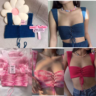 Áo croptop len đi biển rút dây ngực nhiều màu hàng handmade