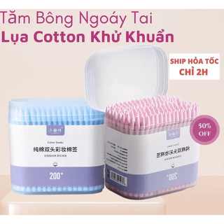 Hộp 200 tăm bông 2 đầu đa năng vệ sinh tai, mũi - kháng khuẩn, mềm mịn