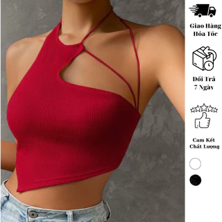 Áo croptop thun gân hai dây lệch vai MÀU ĐỎ JUNE.SG áo quây ngực 2 dây ôm body chéo vai