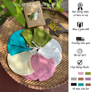 Khẩu trang vải cho nữ lụa tơ tằm CỔ CHẤT SILK 100% thiên nhiên 3 lớp chống lão hoá dưỡng da chống nắng, chống bụi