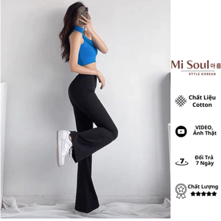 Quần legging ống loe cạp chun vải cao cấp thun co giãn tốt dáng ôm màu đen trơn (43kg - 62kg) 133