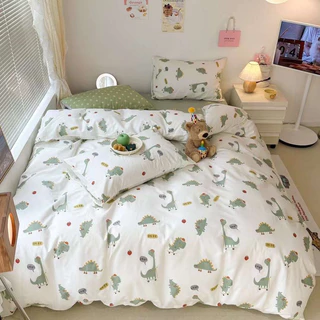 Bộ Chăn Ga Gối Cotton Living 100%cotton Hàng Nhập Khẩu Cao Cấp 4 món Gấu Teddy