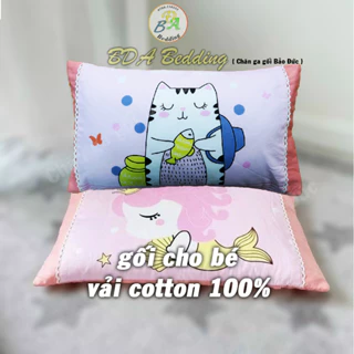 gối nằm dành cho bé, vỏ gối vải cotton 100%, có sẵn ruột gối nhồi bông