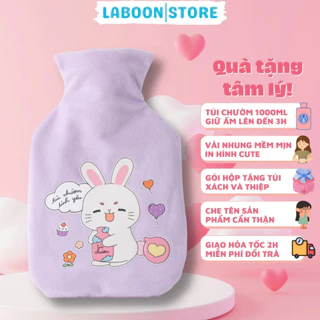 Túi chườm đa năng Laboon, phiên bản hình thỏ tím 1000ml dễ thương tiện lợi cho bạn nữ