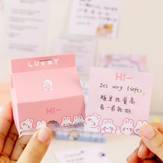 Giấy dán note rút hộp sữa 200 7*7cm tờ ghi chú ghi nhớ họa tiết hoạt hình dễ thương cute tiện lợi