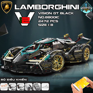 Đồ Chơi Lắp Ráp Mô Hình Điều Khiển Từ Xa RC Technic Siêu Xe Lamborghini V12 Black Tỉ Lệ 1:8 No.88001C Với 2000+ PCS