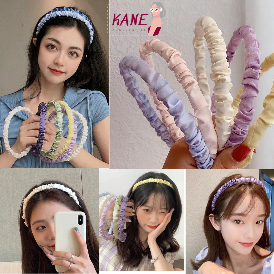 Cài Tóc Vải Satin Xếp Ly Kiểu Hàn Quốc Màu Pastel Kane, Bờm Tóc Tiểu Thư Trơn Nhún Xinh Xắn