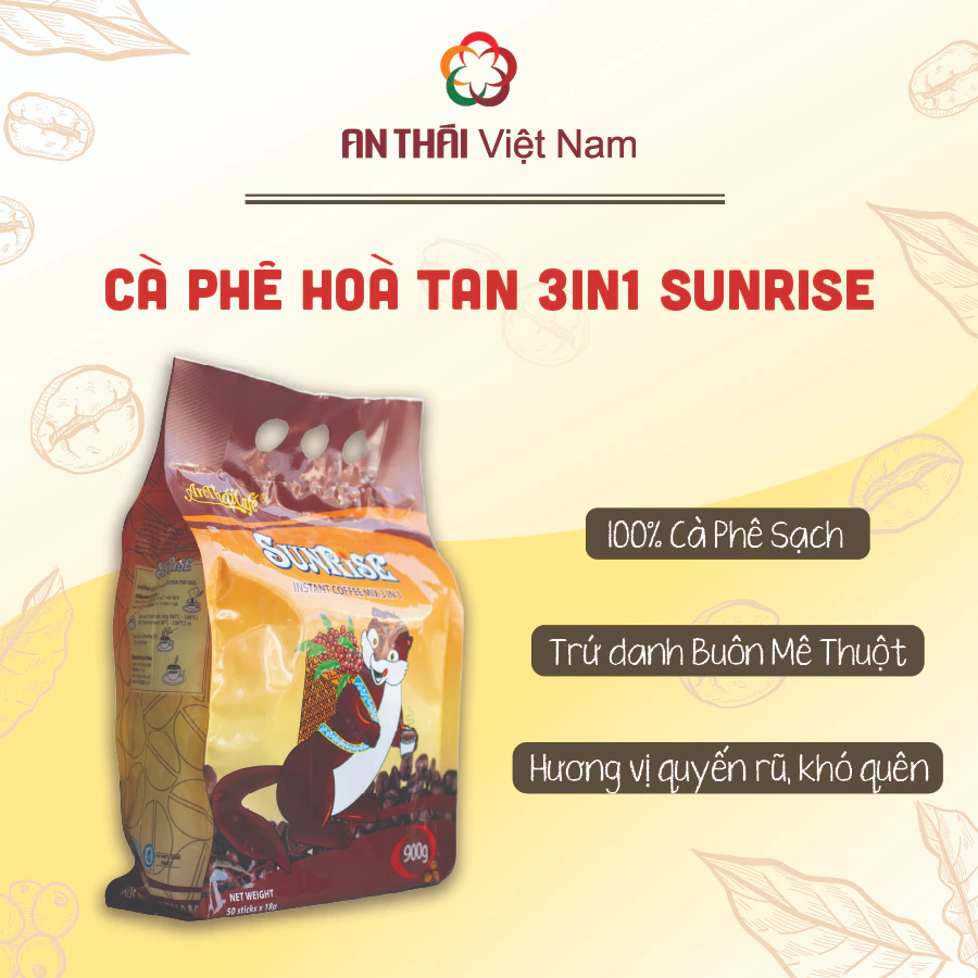 Cà phê sữa 3 trong 1 AnTháiCafé Sunrise (Túi 50 gói x 18gr) - Hàng Chính Hãng