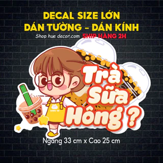 Sticker hình "Trà sữa hông" size bự dán xe, dán tường, dán tủ kính, chất liệu decal cao cấp không thấm nước, siêu bền mà