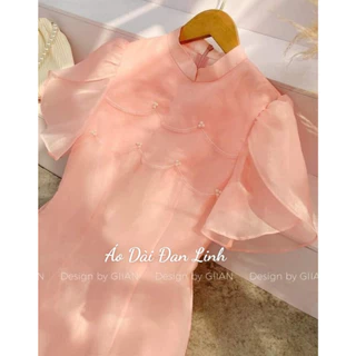 Áo dài ơ Organza tay cánh tiên cute có sẵn màu đỏ và hồng - Áo Dài Đan Linh