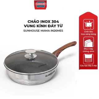 Chảo inox 5 đáy chống dính Sunhouse 20cm / 24cm sử dụng bếp từ