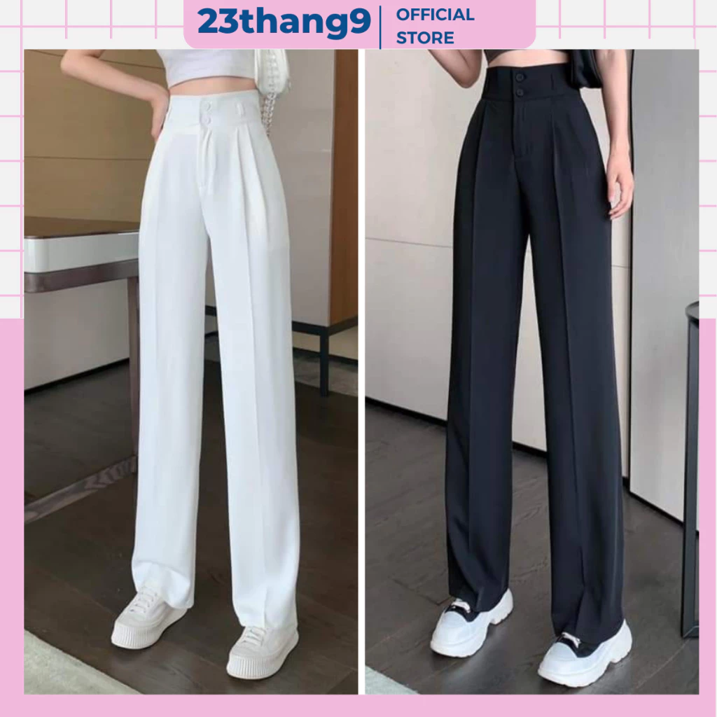 Quần ống suông , quần ống rộng nữ 2 cúc lưng cao gen bụng siêu tôn dáng vải tuyết mưa không nhăn dày dặn 100cm 014