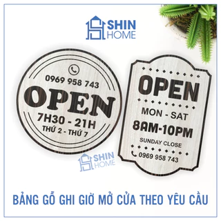 2 Mẫu bảng gỗ ghi giờ mở cửa open close trang trí decor cửa hàng (miễn phí thay đổi nội dung theo yêu cầu)