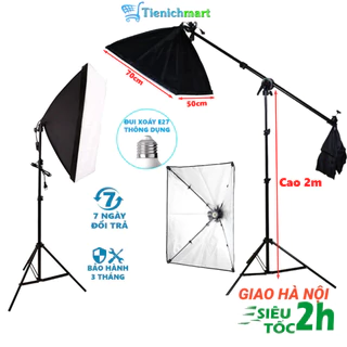 Đèn chụp ảnh studio, quay phim, Livestream softbox 50x70cm, chân cao 2m nhiều loại công suất bóng