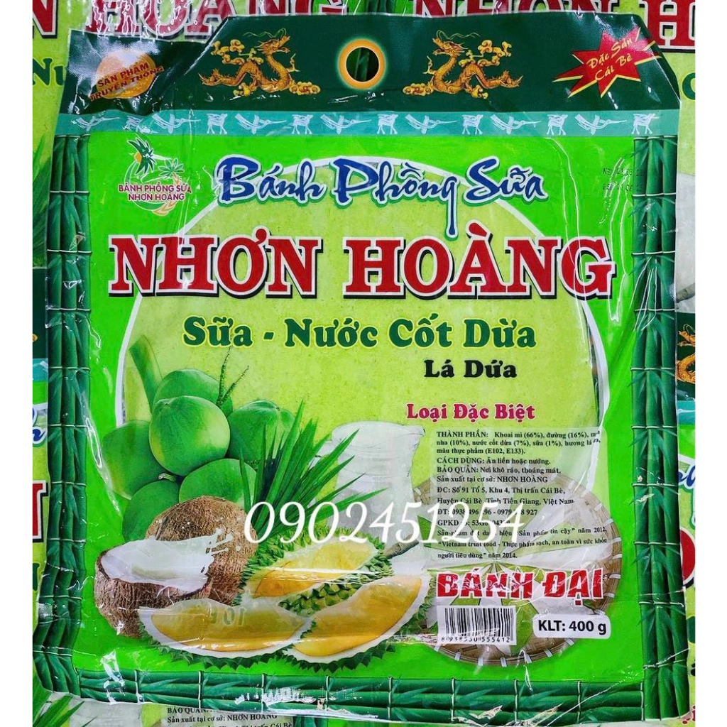 [Quận 10] 1 Bịch 400gam Bánh Phồng Sữa Nước Cốt Dừa Lá Dứa Nhơn Hoàng Đặc Sản Miền Tây