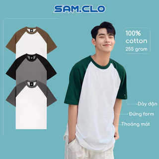 Áo thun RAGLAN tay lỡ oversized phối tay SAM CLO nam nữ unisex form rộng 100% cotton 255 gram TRƠN