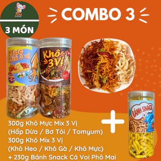 [COMBO 3] 2 Loại Khô Thịt & Khô Hải Sản Mix Vị Siêu Ngon (Tặng 1 Hũ Bánh Snack Cá Voi Vị Phô Mai)