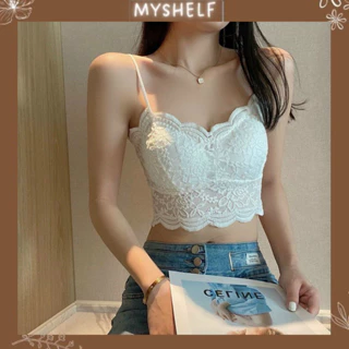 M222. Áo bra 2 dây croptop ren nữ chun lưng sẵn đệm ngực, áo kiểu nữ đẹp sang chảnh mặc đi biển,trong vest